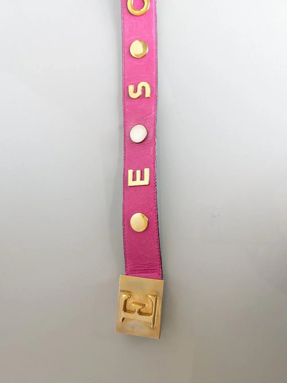 Escada Vintage Hot Pink Leather Belt Gold Tone Studded 